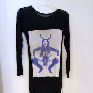 Gothic Fetish Fishnet Dress with Printed Graphic